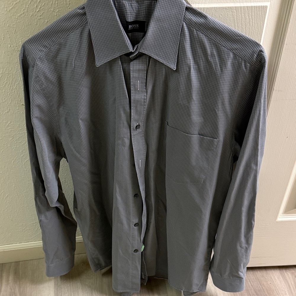 Boss Charcoal Checkered Long Sleeve Shirt